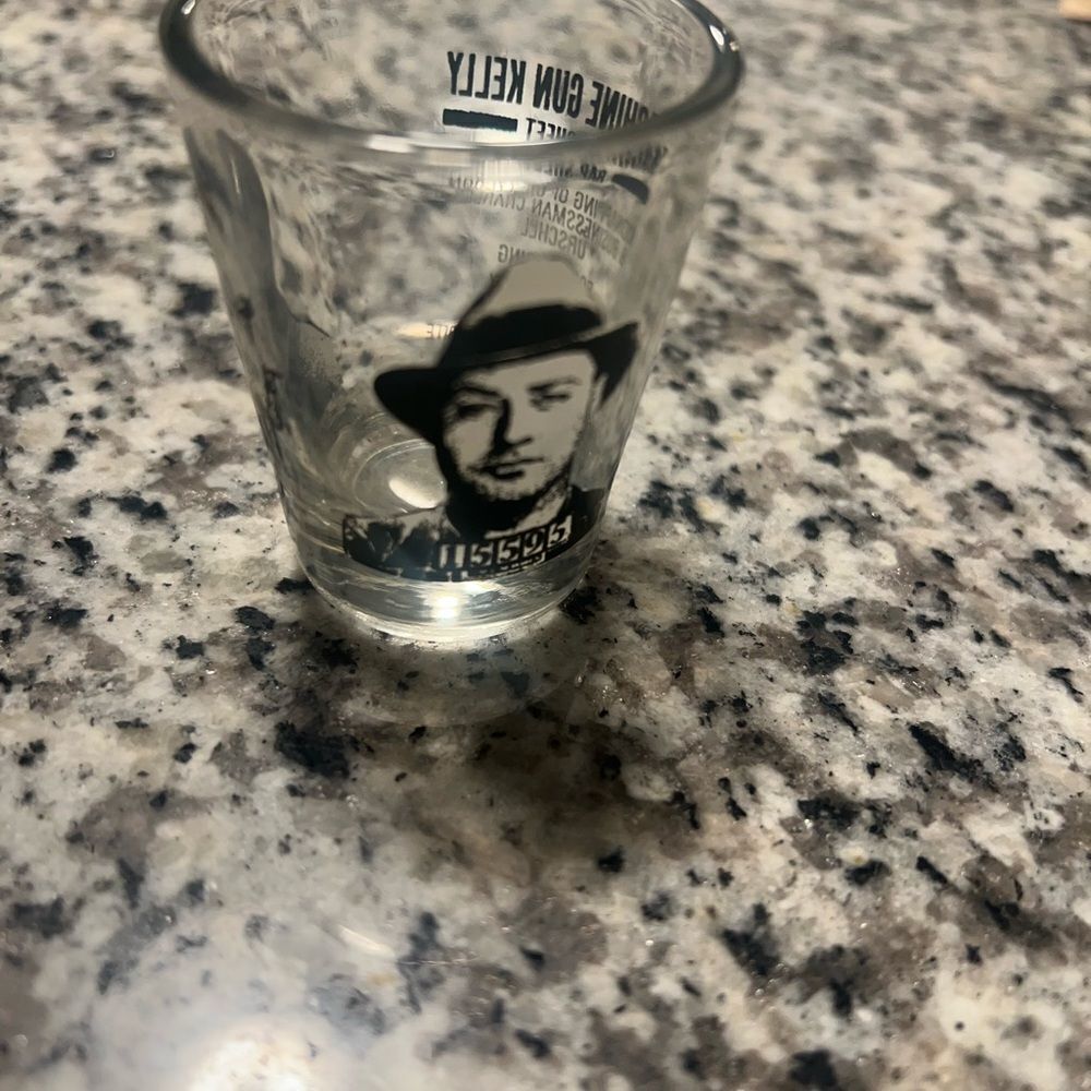 Machine Gun Kelly vintage rap sheet. Black and Clear Shot Glass. Gangsters.